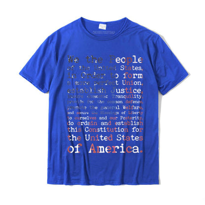 United States Constitution Preamble on American Flag shirt Geek Cotton T-Shirt - Liberty Essentials Apparel