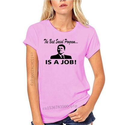Best Social Program IS A JOB - Ronald Reagan T-Shirt - Liberty Essentials Apparel