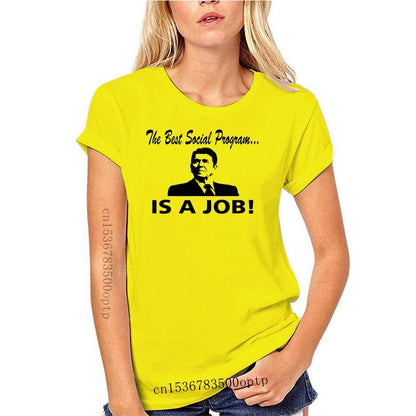 Best Social Program IS A JOB - Ronald Reagan T-Shirt - Liberty Essentials Apparel