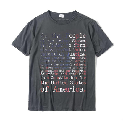 United States Constitution Preamble on American Flag shirt Geek Cotton T-Shirt - Liberty Essentials Apparel