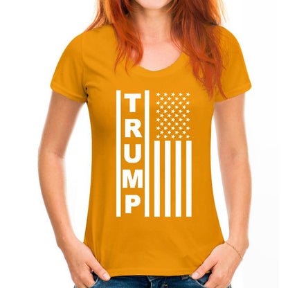 MAGA V-Neck Tee with Trump Flag Design - Liberty Essentials Apparel