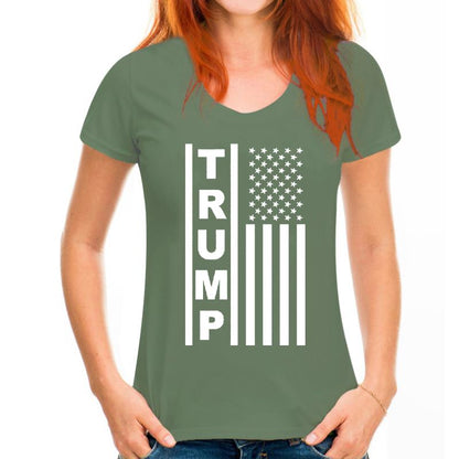 MAGA V-Neck Tee with Trump Flag Design - Liberty Essentials Apparel