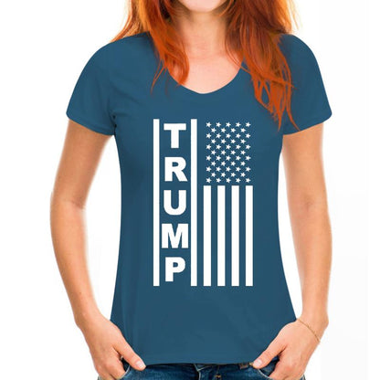 MAGA V-Neck Tee with Trump Flag Design - Liberty Essentials Apparel