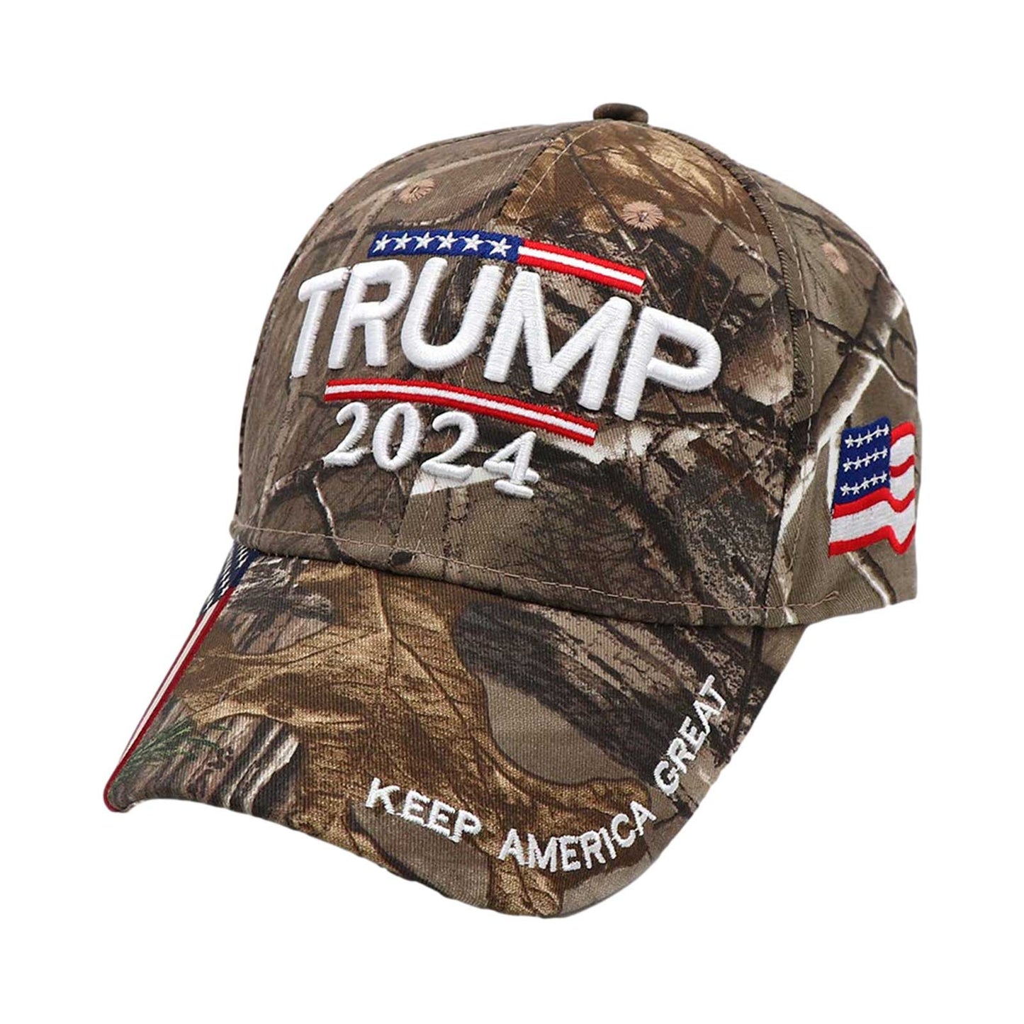 Trump 2024 Camo Baseball Hat with USA Flag - Liberty Essentials Apparel