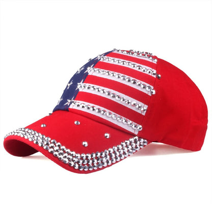 USA Flag Baseball Cap rhinestone star Denim cap hat - Liberty Essentials Apparel