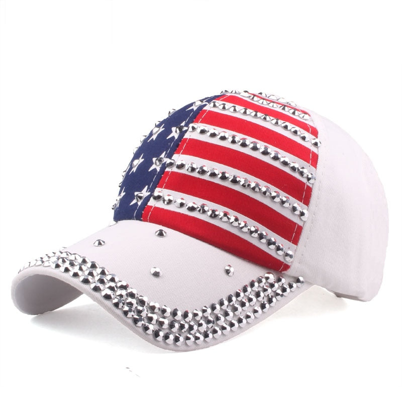 USA Flag Baseball Cap rhinestone star Denim cap hat - Liberty Essentials Apparel