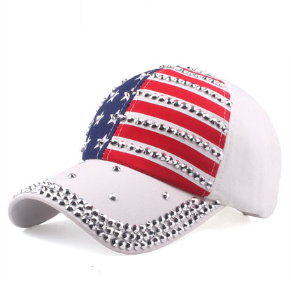 USA Flag Baseball Cap rhinestone star Denim cap hat - Liberty Essentials Apparel