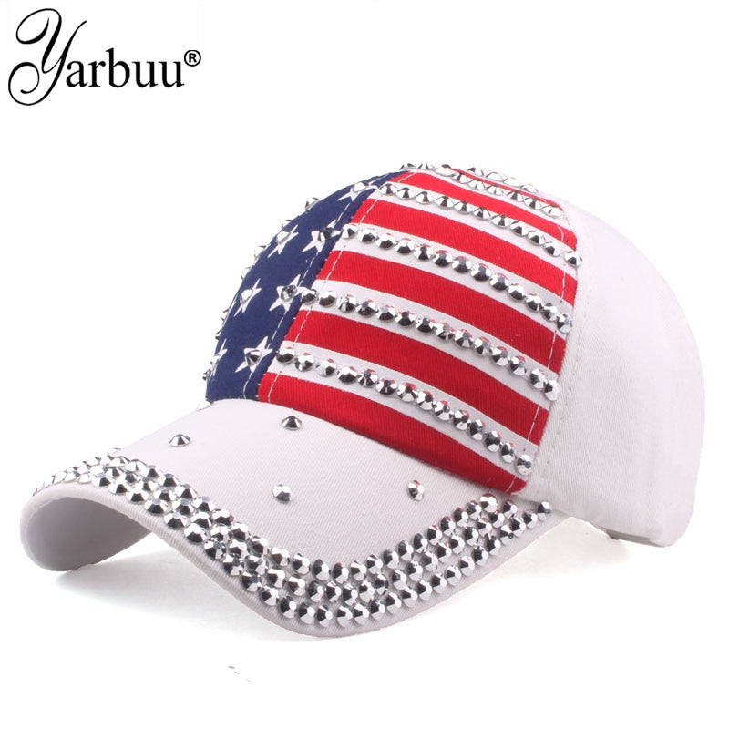 USA Flag Women Snapback cap with rhinestone star Denim - Liberty Essentials Apparel