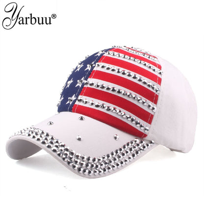 USA Flag Baseball Cap rhinestone star Denim cap hat - Liberty Essentials Apparel