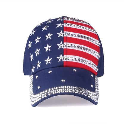 USA Flag Baseball Cap rhinestone star Denim cap hat - Liberty Essentials Apparel