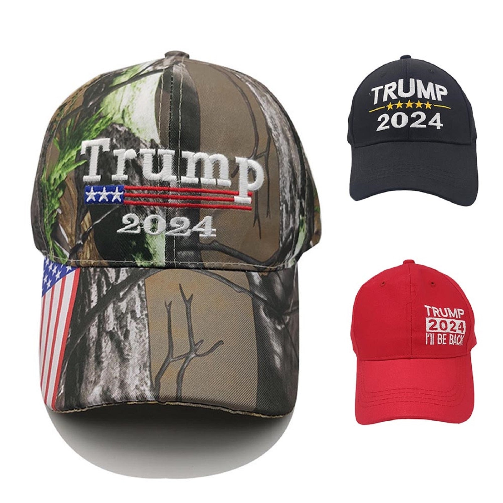 Trump 2024 Camo Baseball Hat with USA Flag - Liberty Essentials Apparel