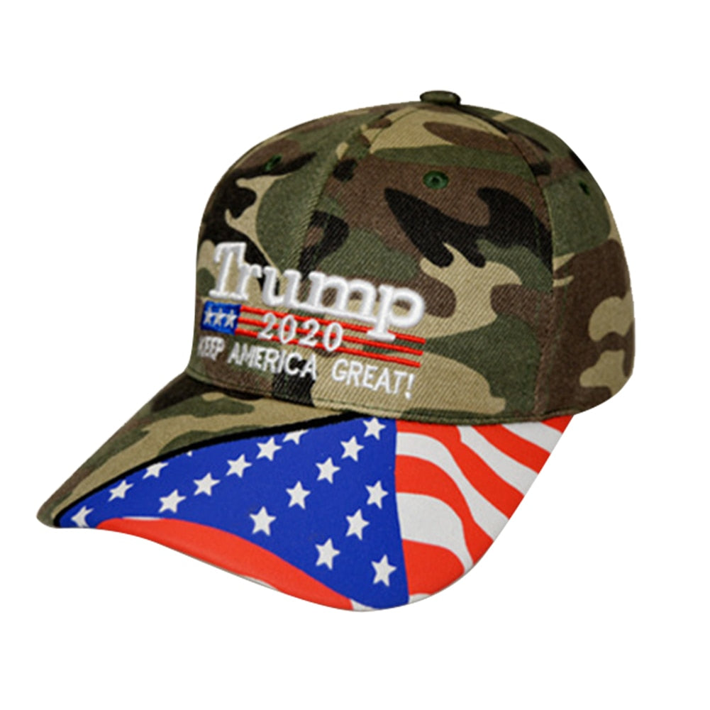 Trump 2024 Camo Baseball Hat with USA Flag - Liberty Essentials Apparel