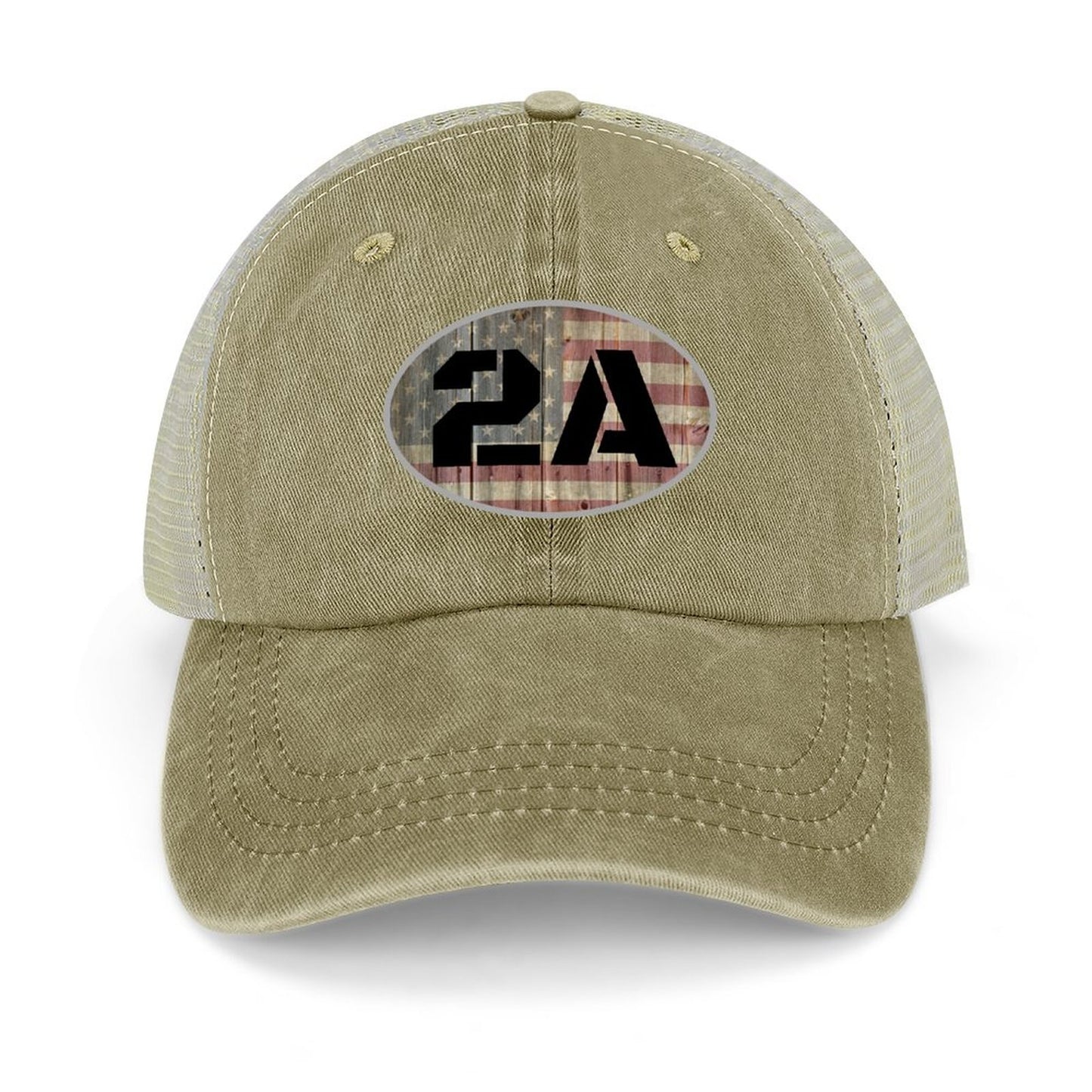 2A Second Amendment faded flag on wood oval Baseball Hat - Liberty Essentials Apparel