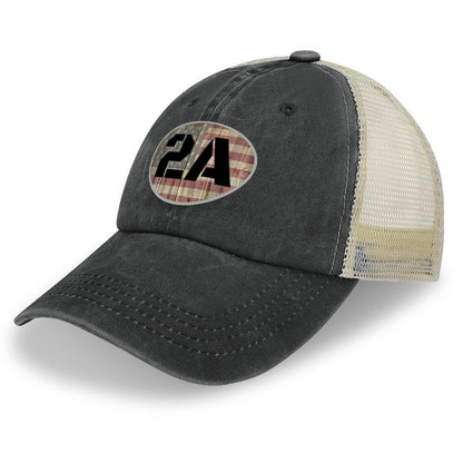 2A Second Amendment faded flag on wood oval Baseball Hat - Liberty Essentials Apparel