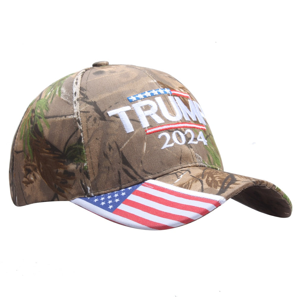 Donald Trump 2024 Camo Baseball Cap with USA Flag - Keep America Great! - Liberty Essentials Apparel