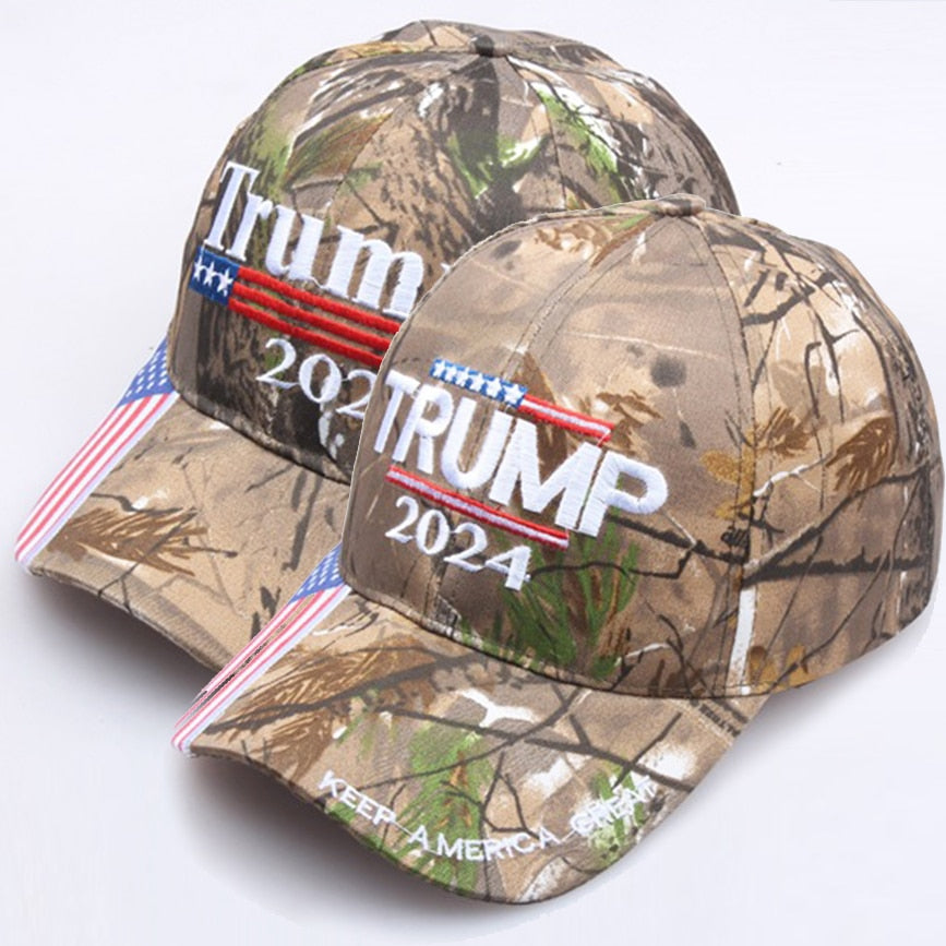 Donald Trump 2024 Camo Baseball Cap with USA Flag - Keep America Great! - Liberty Essentials Apparel