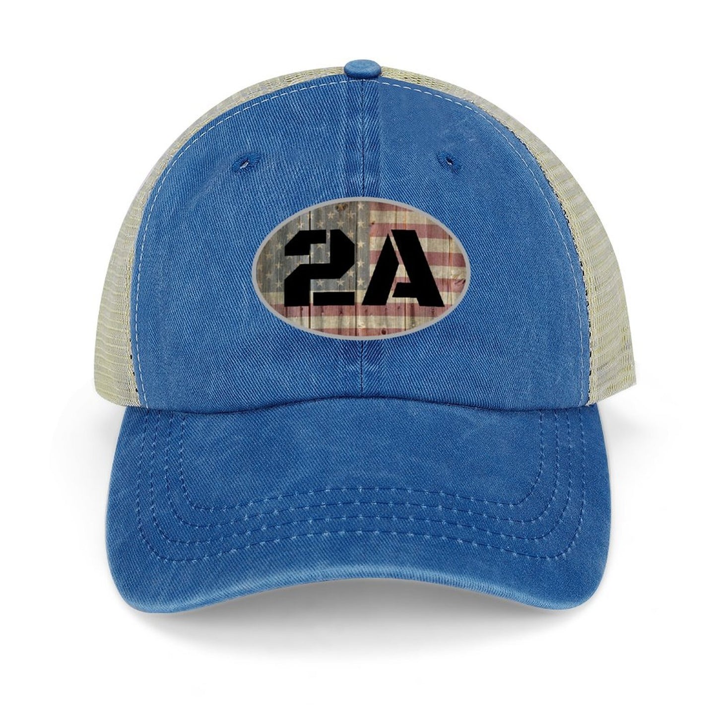 2A Second Amendment faded flag on wood oval Baseball Hat - Liberty Essentials Apparel