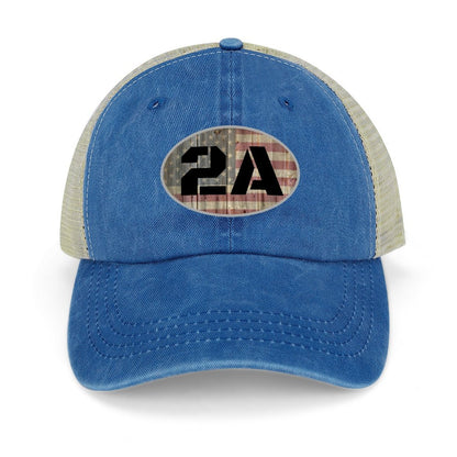 2A Second Amendment faded flag on wood oval Baseball Hat - Liberty Essentials Apparel
