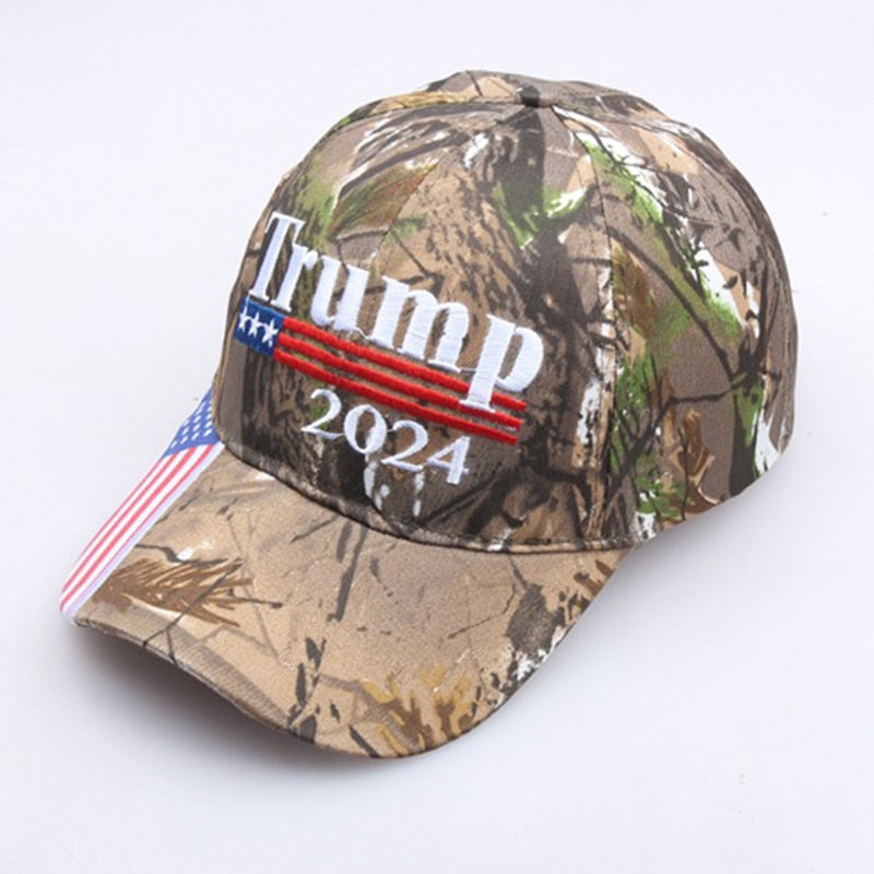Donald Trump 2024 Camo Baseball Cap with USA Flag - Keep America Great! - Liberty Essentials Apparel