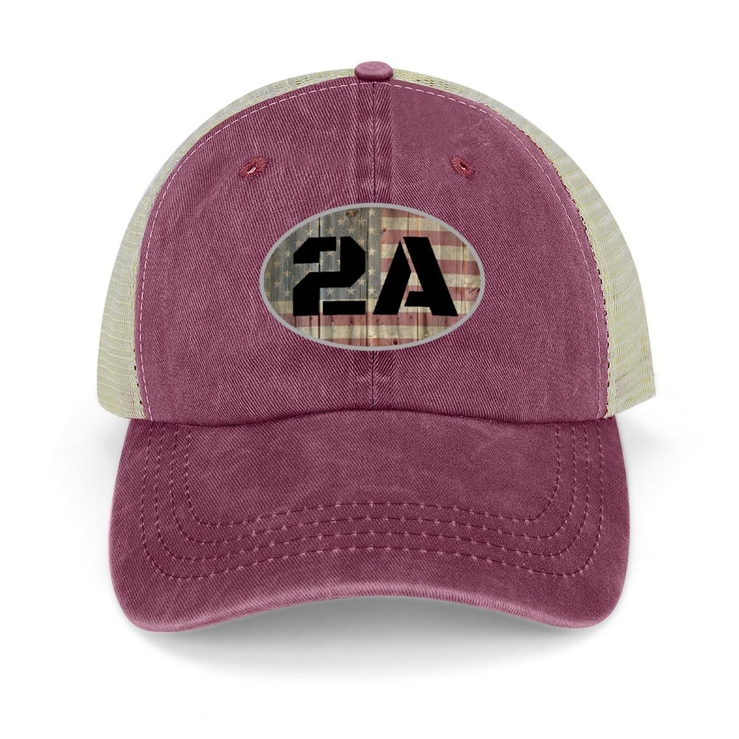 2A Second Amendment faded flag on wood oval Baseball Hat - Liberty Essentials Apparel