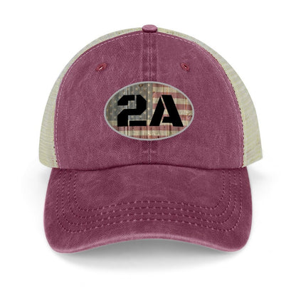 2A Second Amendment faded flag on wood oval Baseball Hat - Liberty Essentials Apparel
