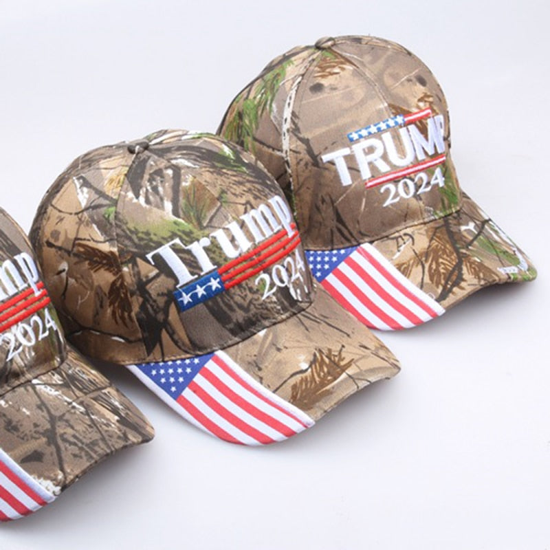 Donald Trump 2024 Camo Baseball Cap with USA Flag - Keep America Great! - Liberty Essentials Apparel