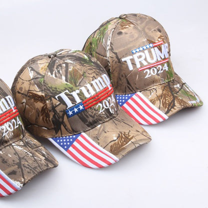 Donald Trump 2024 Camo Baseball Cap with USA Flag - Keep America Great! - Liberty Essentials Apparel